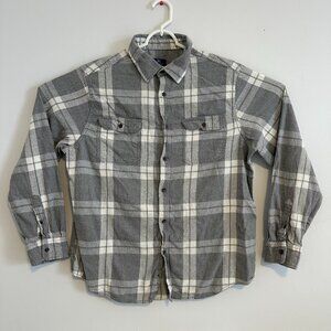 George Casual Button Down Mens L/XL Gray White Plaid Modern Flannel Shirt